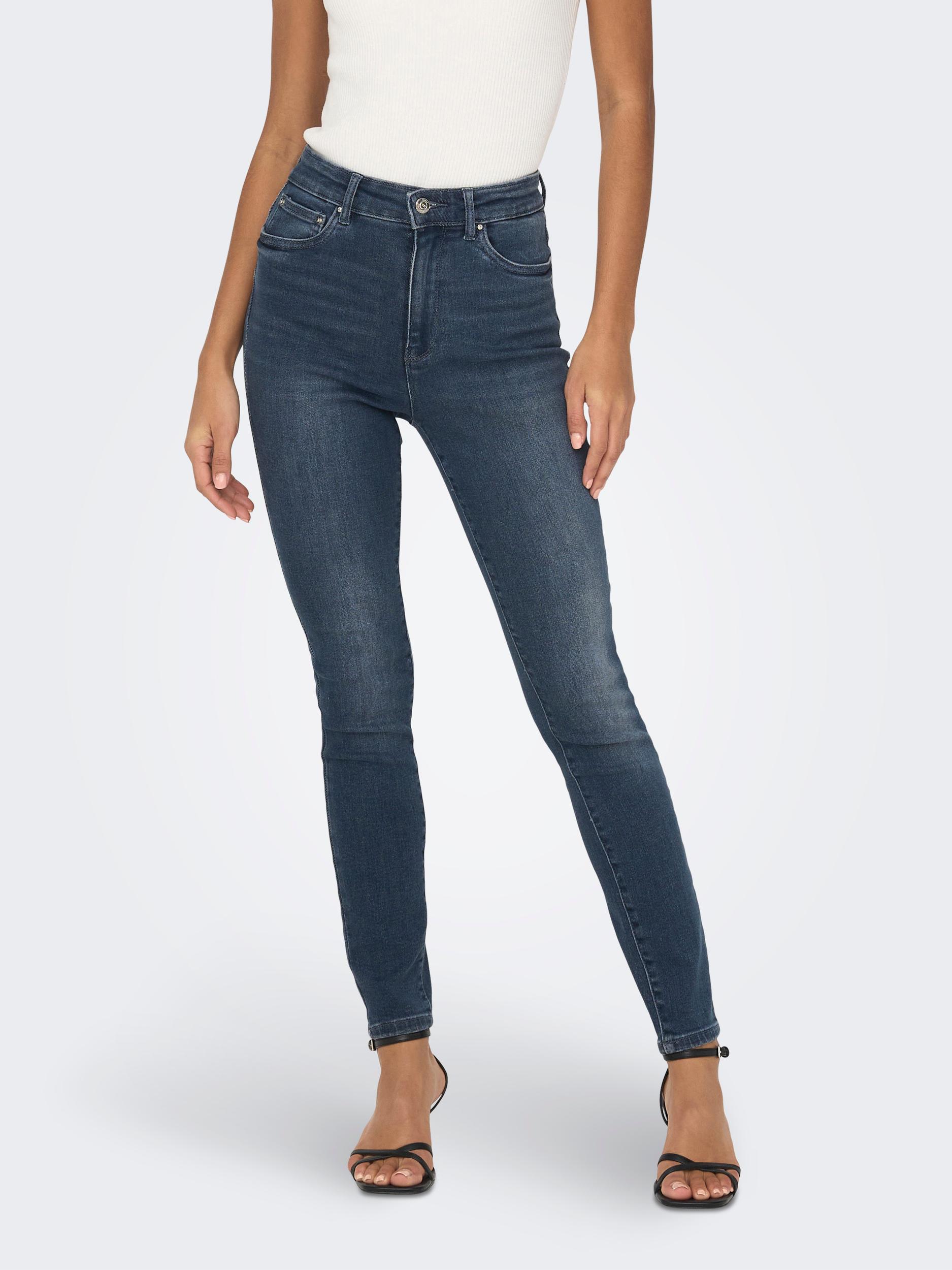 ONLY – MILA High Waist Skinny Fit Jeans in Blau/Schwarz Denim 