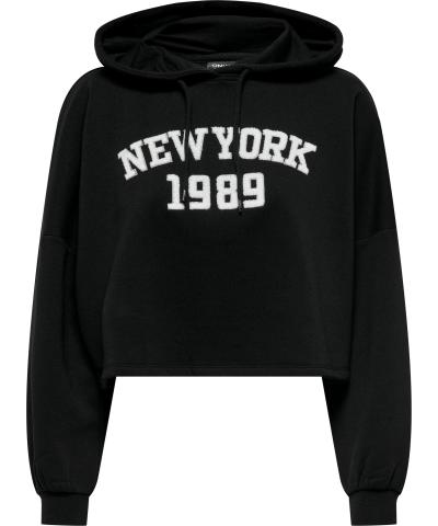 ONLY - OnlToddy kurzer Hoodie mit "New York 1983" Print in Schwarz