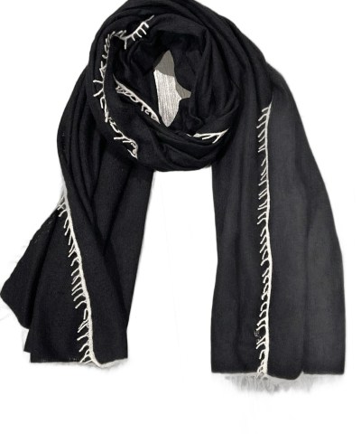 Cashmere Blues - Handgewebter Kaschmirschal in Schwarz/Weiß