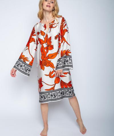 Emily van den Bergh - Flowerkleid mit Trompetenärmel in Orange