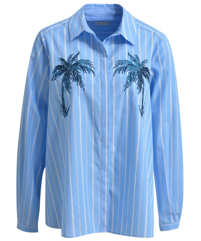 Milano Italy - Bluse mit Palmendruck in Azur