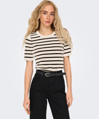 ONLY - OnlFie 2/4 Pullover in gestreift Weiß