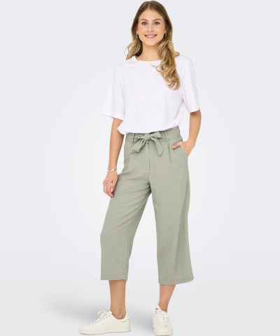 ONLY - OnlCaro verkürzte Leinenhose in olive