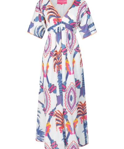 Place du Soleil - Maxikleid mit blauem Vogelprint