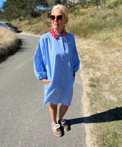 Ana Alcazar - Streifen-Hemdblusenkleid mit Perlenkragen