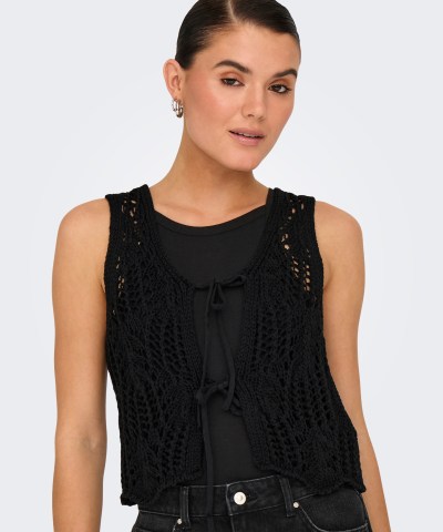 ONLY - Onllizzy Crochet Strickweste in Schwarz