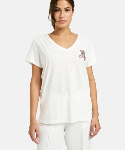 Milano Italy - T-Shirt mit V-Ausschnitt in Offwhite