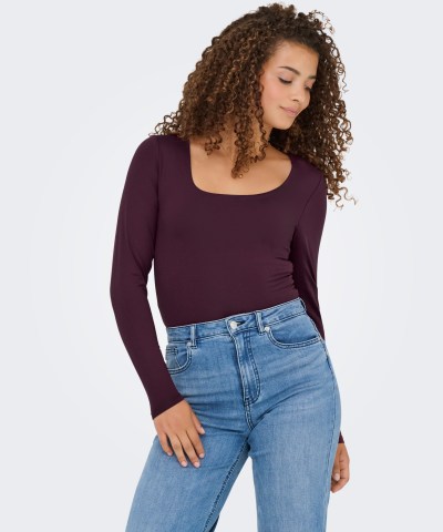 Only - Onllea Langarm Top mit U-Boot-Ausschnitt in Violett