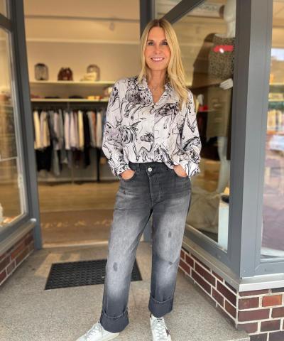 Milano Italy - Bluse mit Pferdeprint in Grau