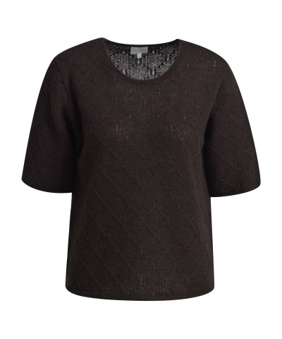 Milano Italy - Gemusterter Raglan Kurzarm-Pullover in Mocca