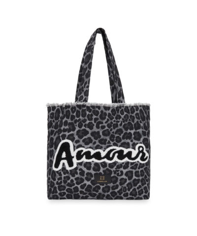 Codello - Shopper aus Baumwoll-Canvas mit Leo-Muster in Grau