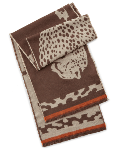 Codello - Weicher Schal in schmalem Format mit gewebtem Leo-Motiv in Braun