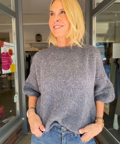 Alpaka Kurzarmpullover in Grau