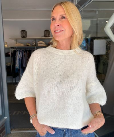 Alpaka Kurzarmpullover in Offwhite