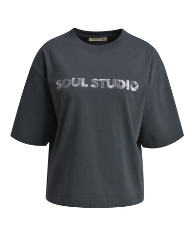 Smith & Soul - Boxy T-Shirt Pailletten in Anthrazit