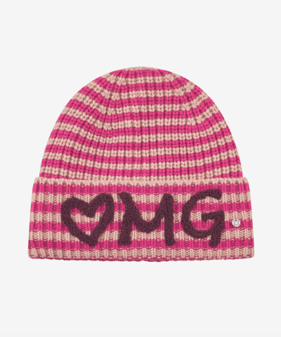 Codello - Gestreifte Mütze mit OMG-Stickerei in Pink