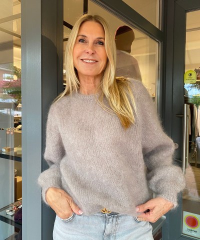 Mohair-Pullover in Beige/Grau