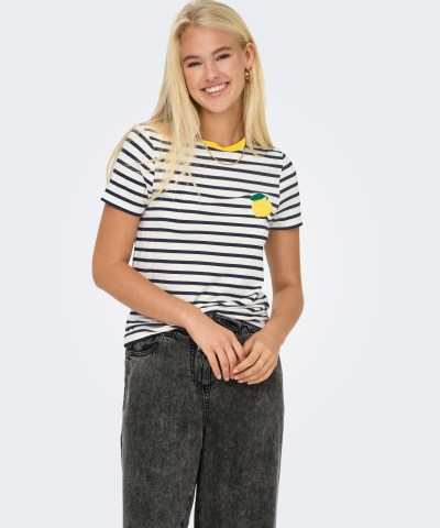 ONLY - OnlHeart gestreiftes T-Shirt mit Zitrone