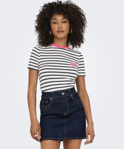 ONLY - OnlHeart gestreiftes T-Shirt mit Flamingo
