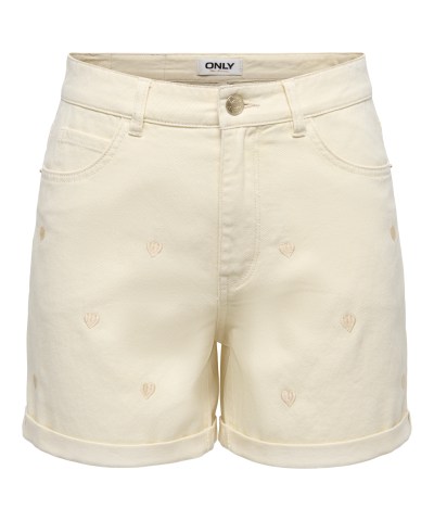 ONLY - OnlVega kurze Hose mit Herzstickerei in Ecru