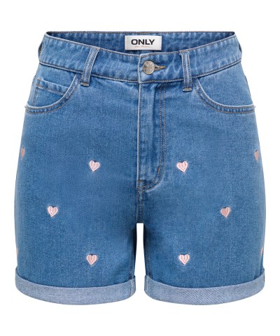 ONLY - OnlVega kurze Hose mit Herzstickerei in Blau