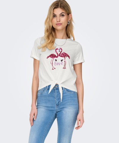 ONLY - OnlDora Flamingo T-Shirt in Weiß