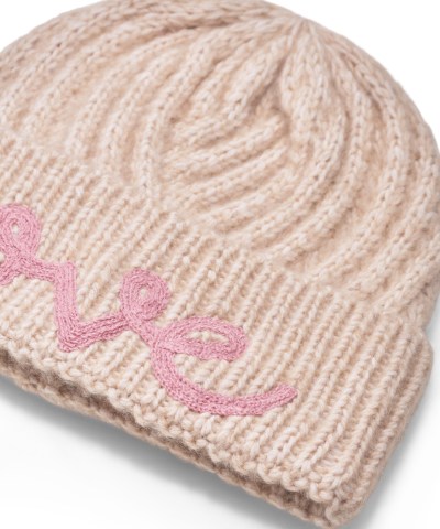 Codello - Gestrickte Mütze mit gesticktem LOVE-Schriftzug in Beige
