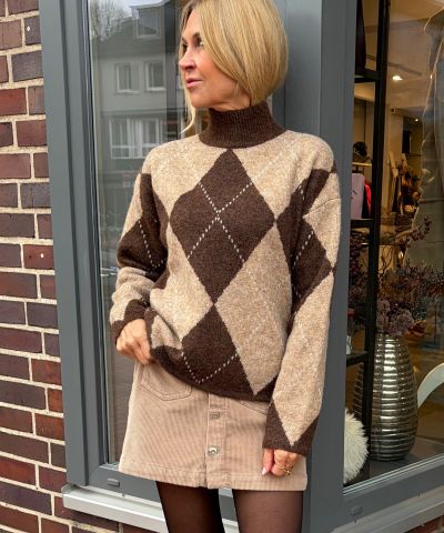 Rautenstrickpullover Braun Beige