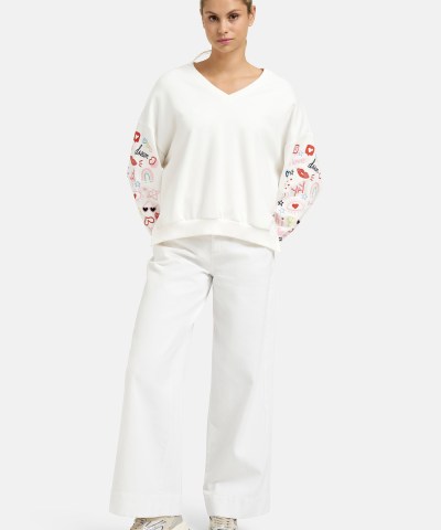Smith & Soul - Oversized Sweatshirt mit Ärmelstickerei in Offwhite