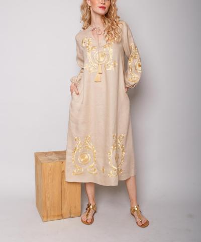 Emily van den Bergh - Tunikakleid mit Boho Stickerei in Beige