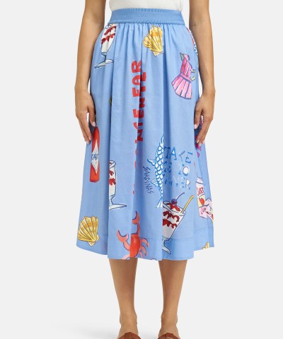 Milano Italy - Midi-Rock mit Print in Ozeanblue