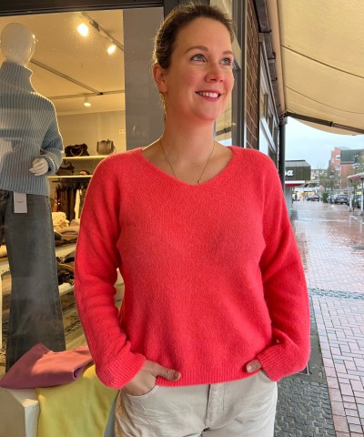 V-Neck Strickpullover "LSTilda" in strawberry neon