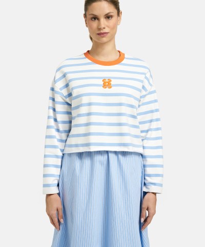 Smith & Soul - Kurzer Kastenform Pullover mit 3D-Anagrammstreifen in Blau