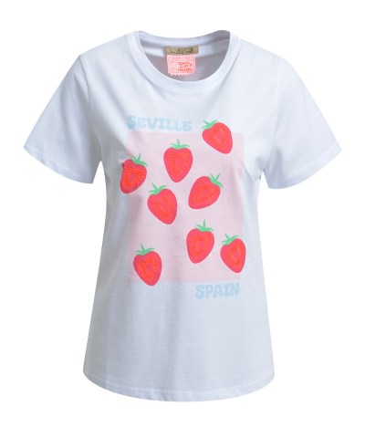 Smith & Soul - "Seville" Erdbeeren T-Shirt in Neon Coral