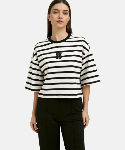 Smith & Soul - Gestreiftes Cropped T-Shirt in Schwarz