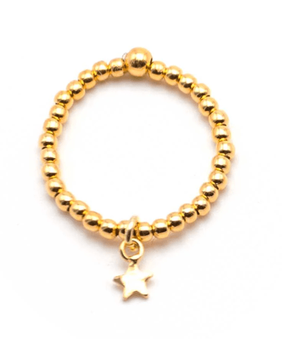 Schmückstück - Perlenring Sterlingsilber Vergoldet mit Sternanhänger (2mm)