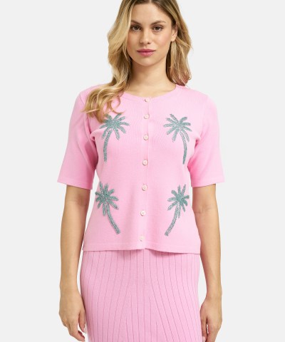 Milano Italy - "Palmen"- Kurzarm Cardigan in Orchidee