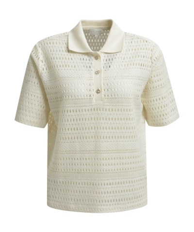 Milano Italy - Polo Shirt mit Lochstickerei in Beige
