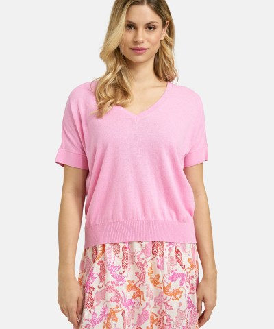 Milano Italy - ärmelloser Leinen-Pullover mit V-Ausschnitt in Orchidee