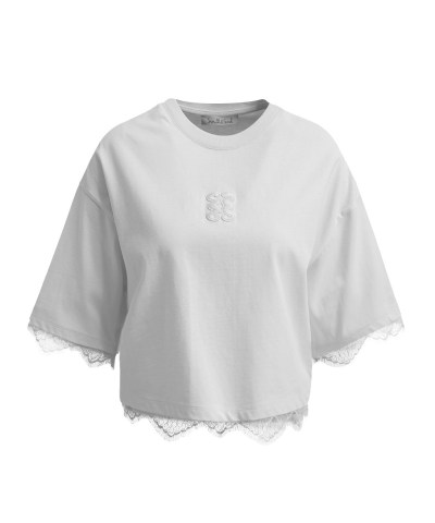 Smith & Soul - Cropped T-Shirt mit Spitzensaum in Weiß