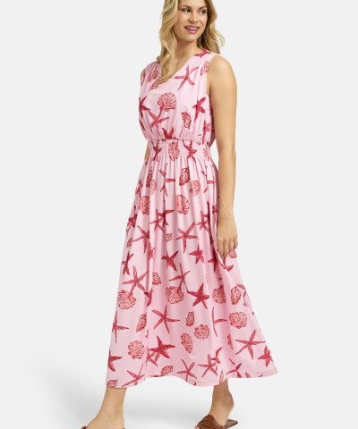 Milano Italy - Ärmelloses Muschel Midikleid in Rosé-Print