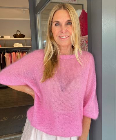 Sommermohair Kurzarmpullover O-Neck in Pink