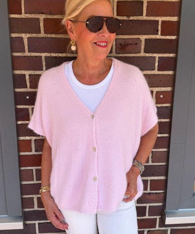 Kurzarm Strickjacke in Rosa