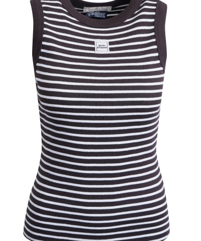 Smith & Soul - Streifen-Rib-Tanktop mit Logo in Braun Weiß