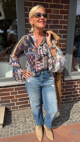 Milano Italy - Volantbluse mit Schleife in Marineblau