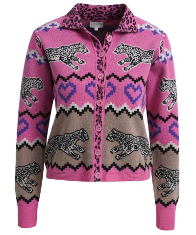 Milano Italy - Cardigan mit Tigerprint in Fuchsia