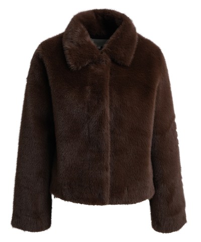Milano Italy - Teddyfell Jacke mit Kragen in Choco