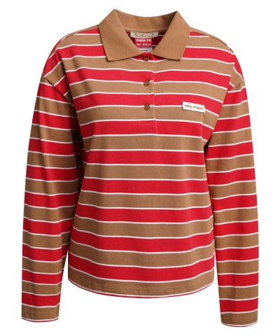Smith & Soul - Boxy-Ringelpololongsleeve in Rot Cognac
