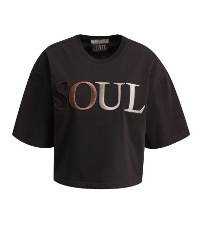 Smith & Soul - Boxy-T-Shirt "SOUL" in Braun