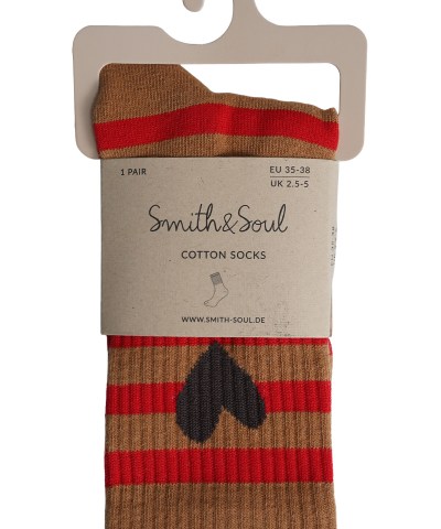 Smith & Soul - Streifen-Socken "Love" in Cognac Rot